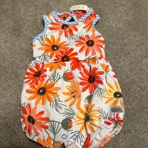 Matilda Jane Clothing | Orange & White Floral Ticket to Ride Romper - 0-3 months